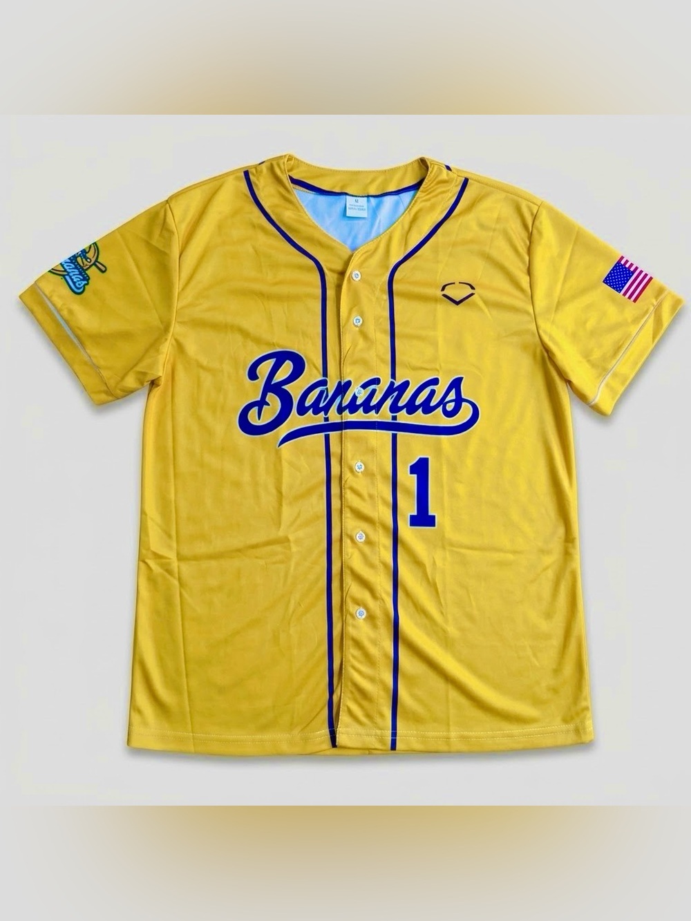 ADULT SMALL SAVANNAH BANANAS BALL YELLOW BASEBALL JERSEY #1 PRINTED HALLOWEEN 🍌